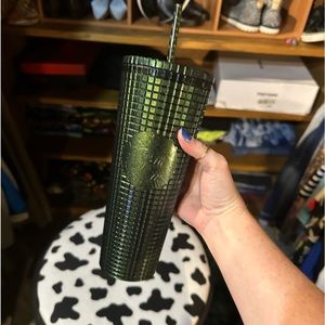 Green sparkle grid Starbucks Tumbler